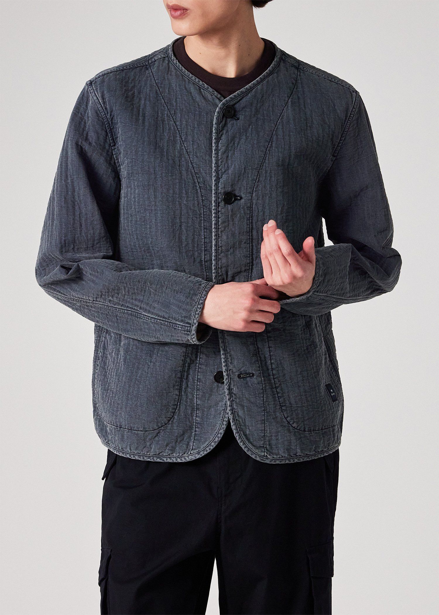 テクスチャードコットン デタッチャブルカラー カバーオール