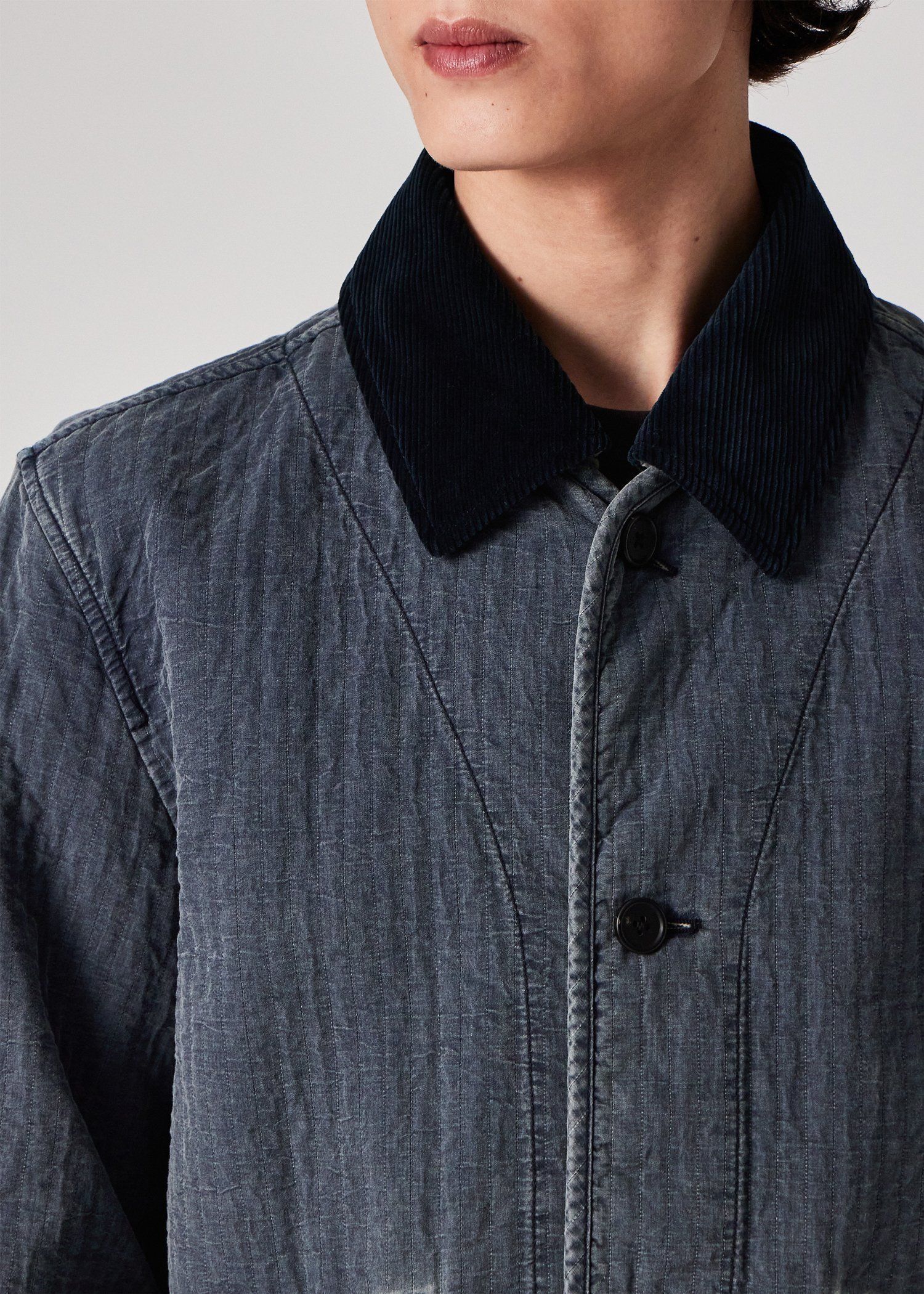 テクスチャードコットン デタッチャブルカラー カバーオール