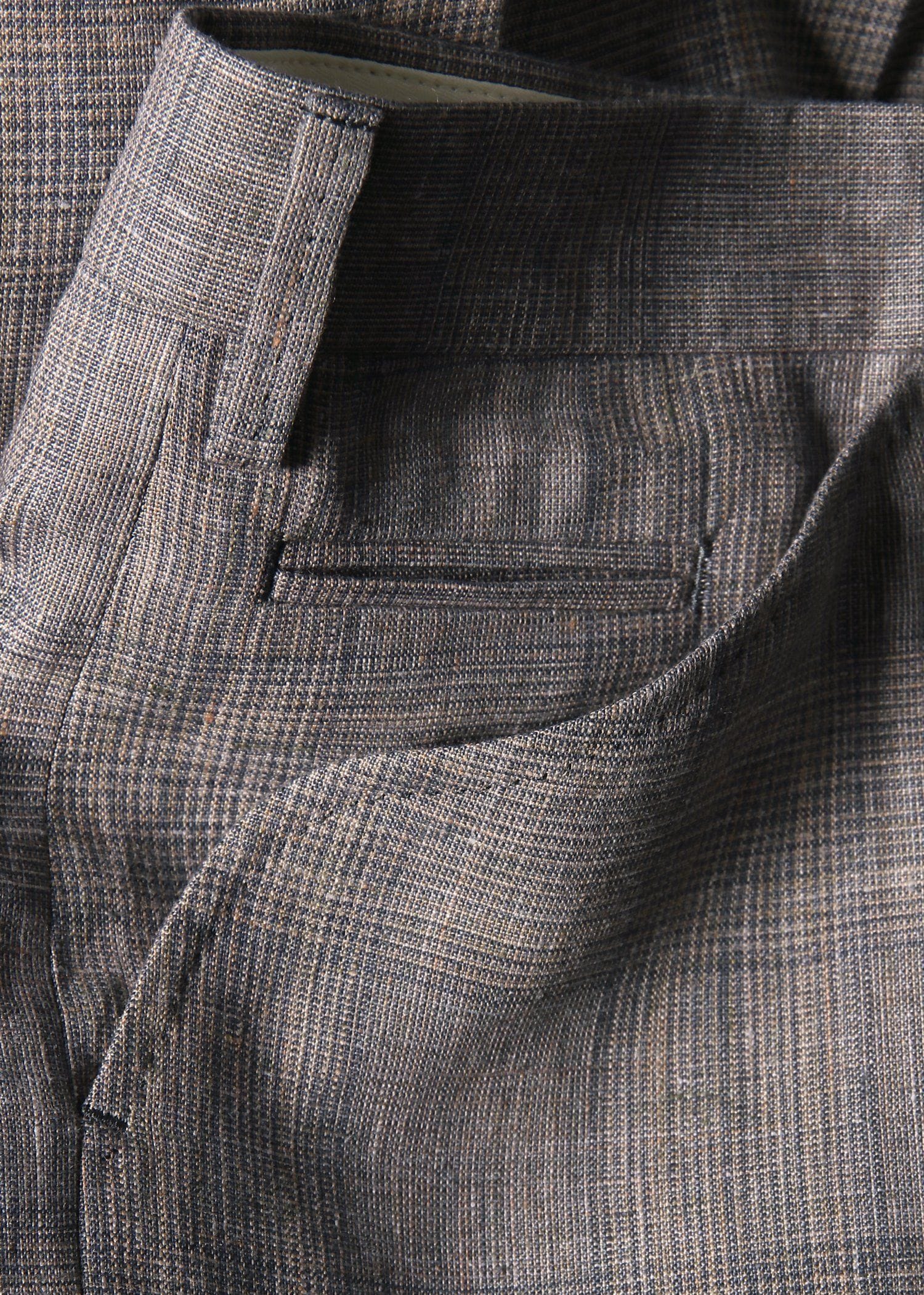 リネンチェック ノータックトラウザーズ