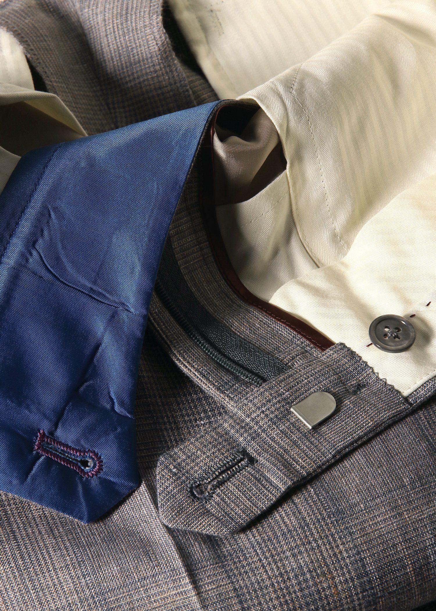 リネンチェック ノータックトラウザーズ