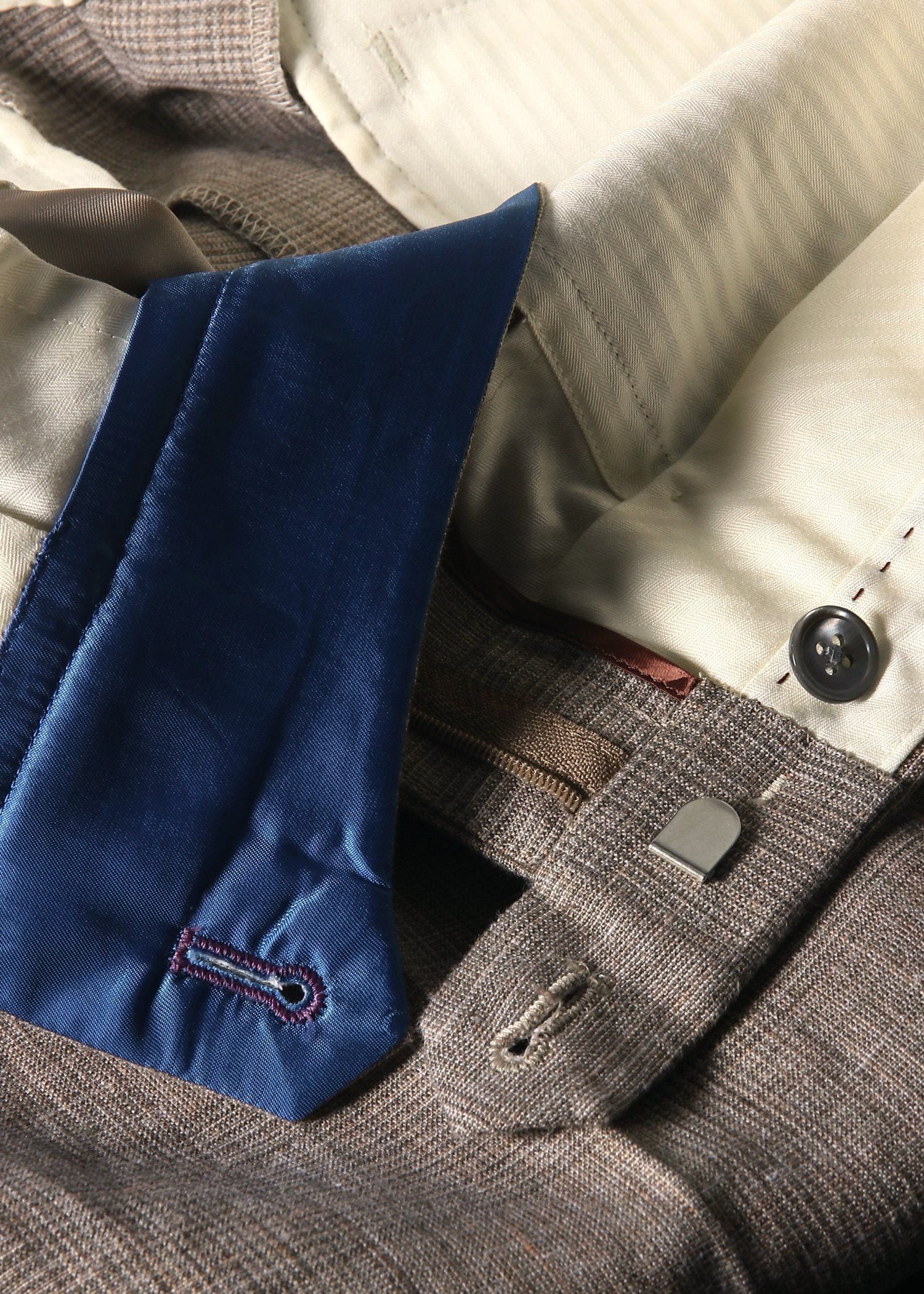 リネンチェック ノータックトラウザーズ