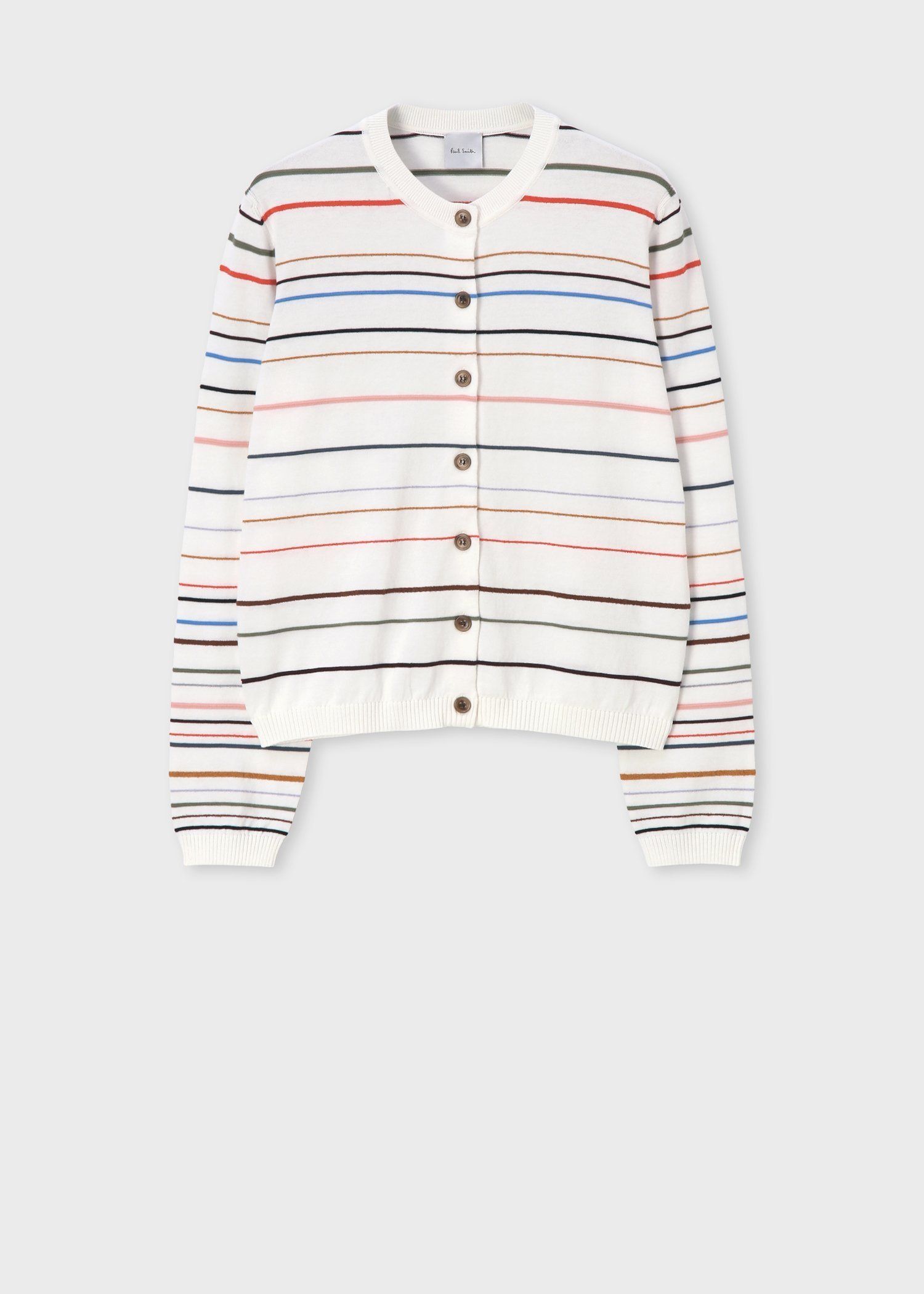 新品✨PS Paul Smith ポールスミス　ロングカーディガン　M ホワイト ウィメンズ マルチカラーライン カーディガン（オフホワイト