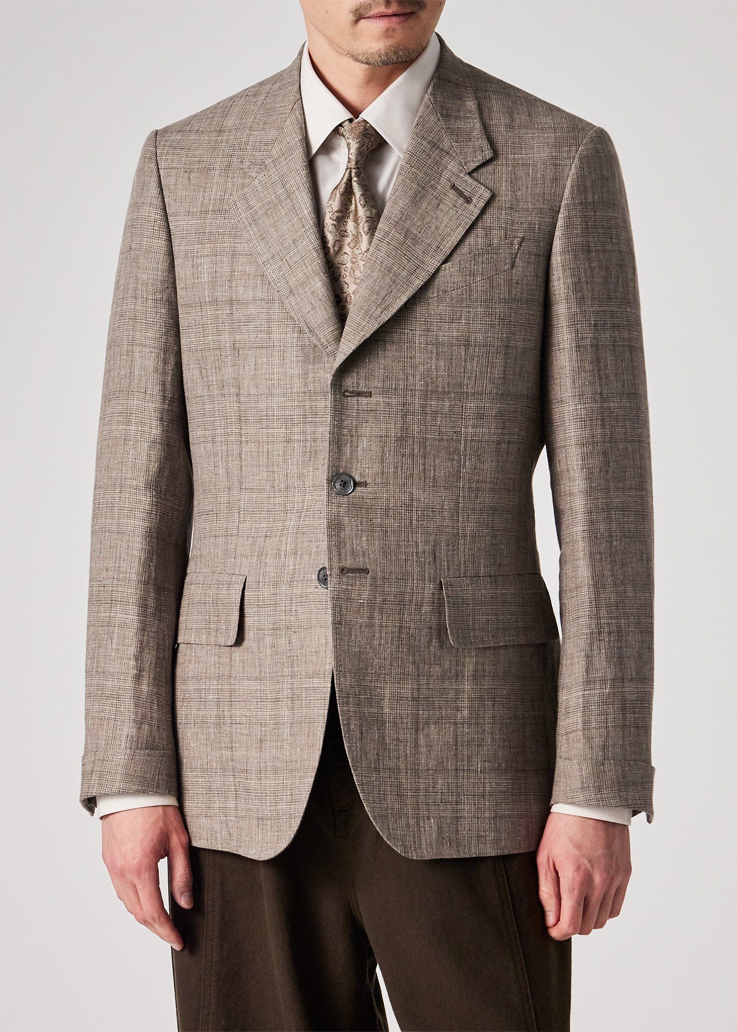 リネンチェック ターンアップカフ 3Bジャケット