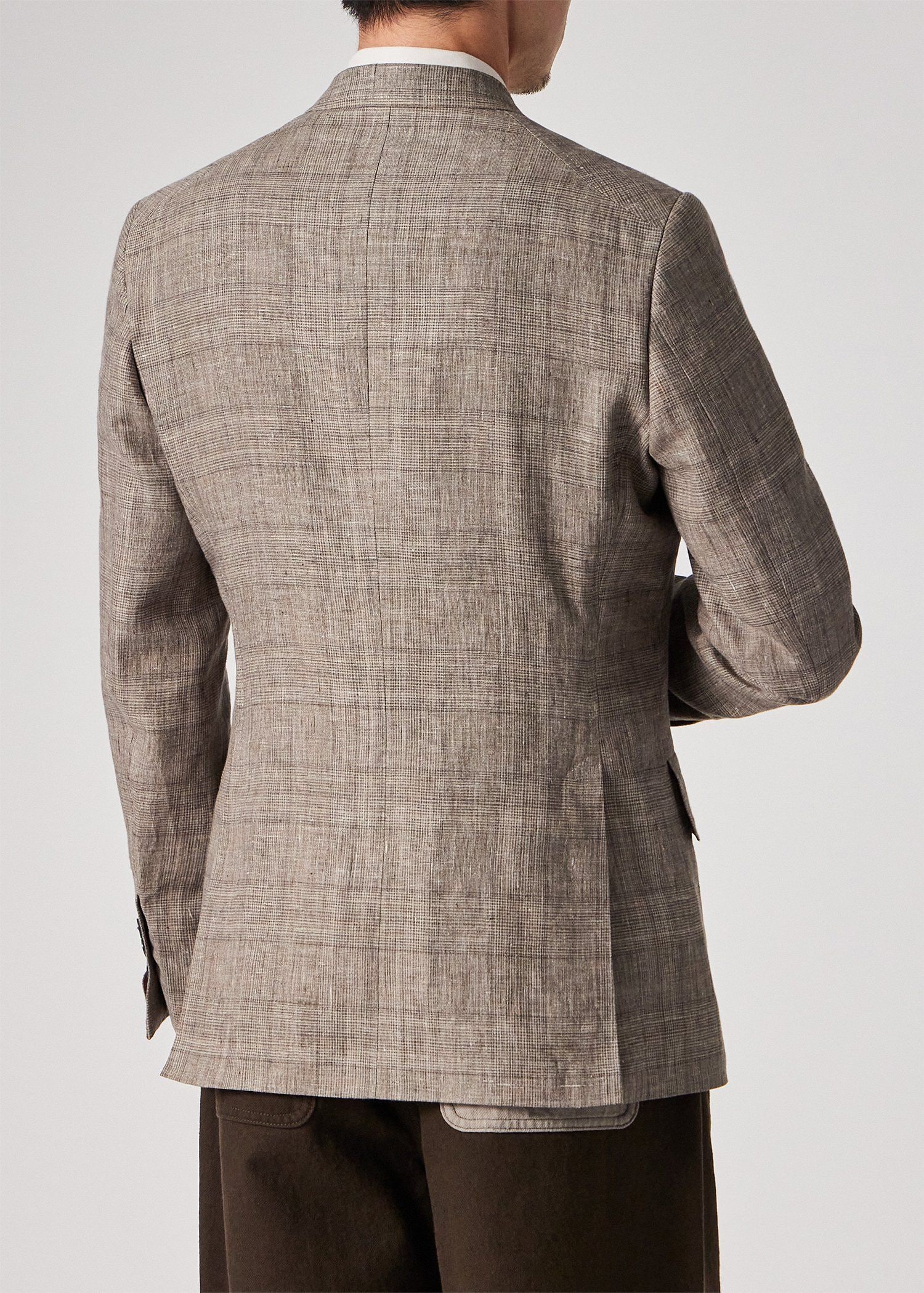 リネンチェック ターンアップカフ 3Bジャケット