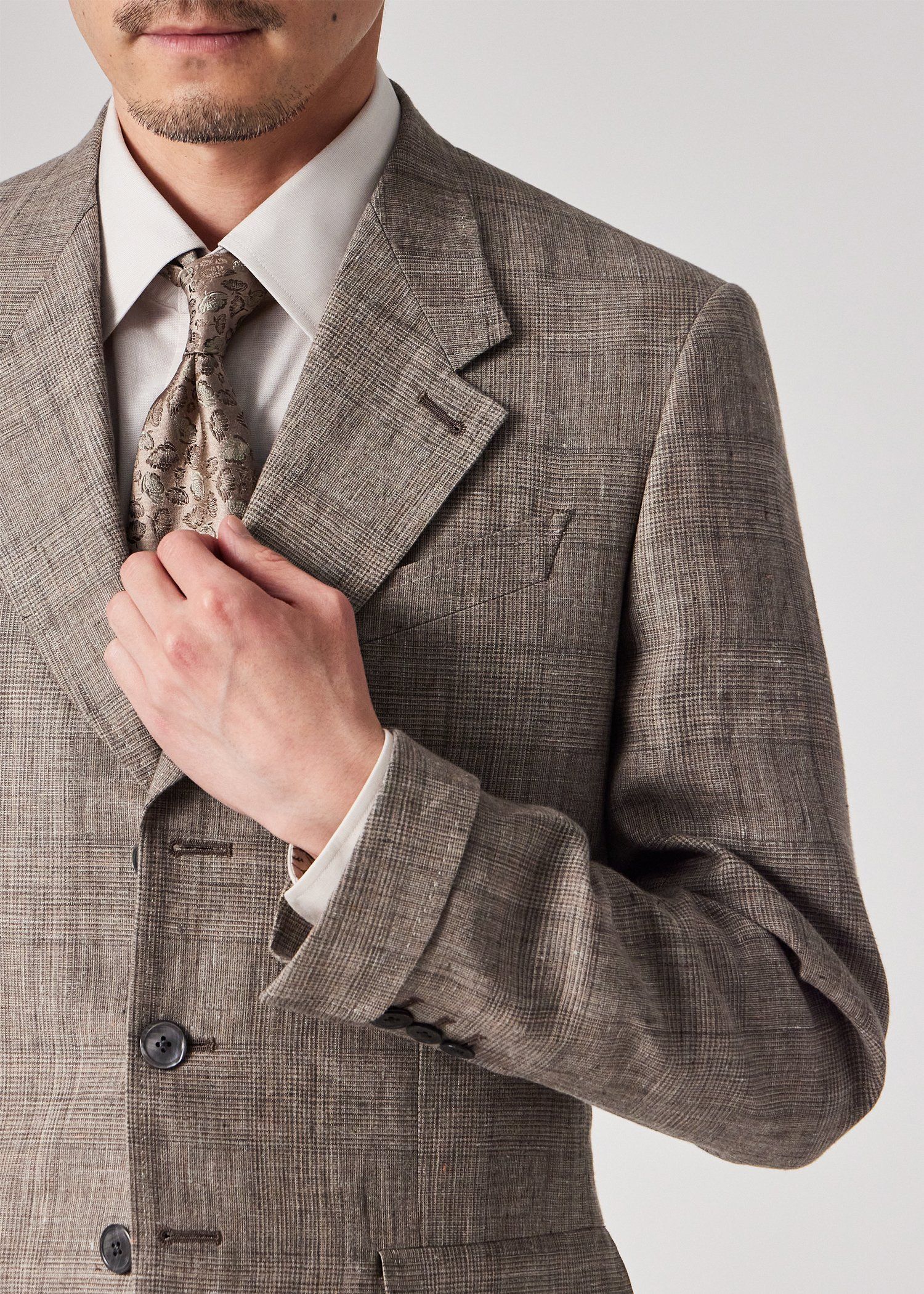 リネンチェック ターンアップカフ 3Bジャケット