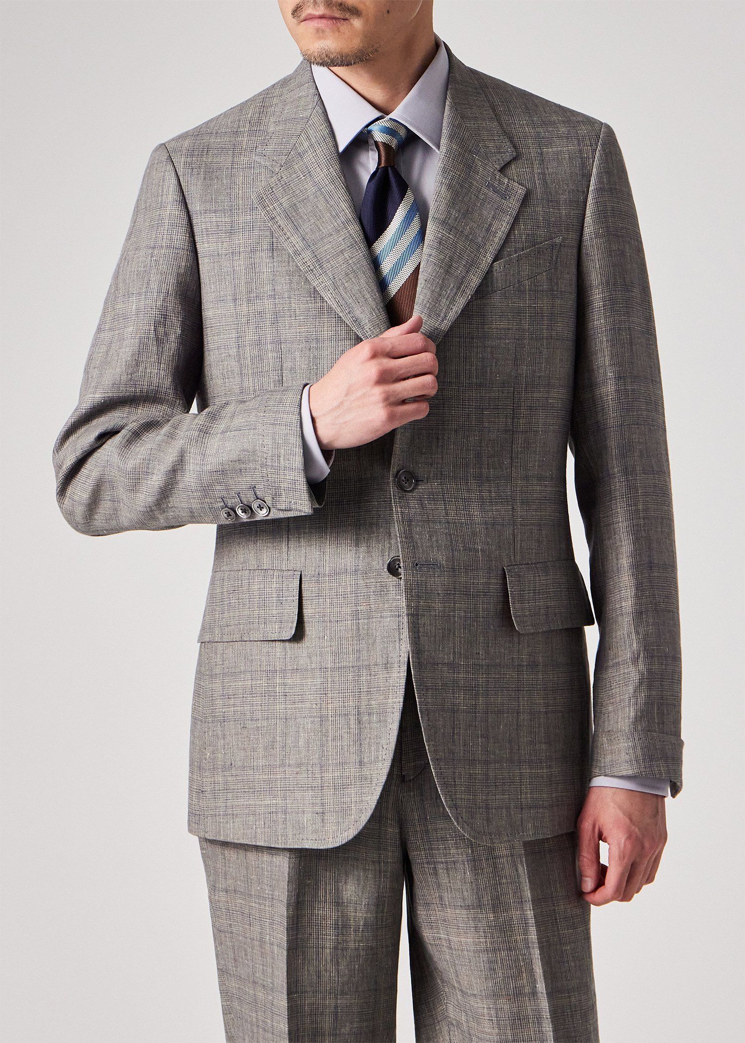 リネンチェック ターンアップカフ 3Bジャケット