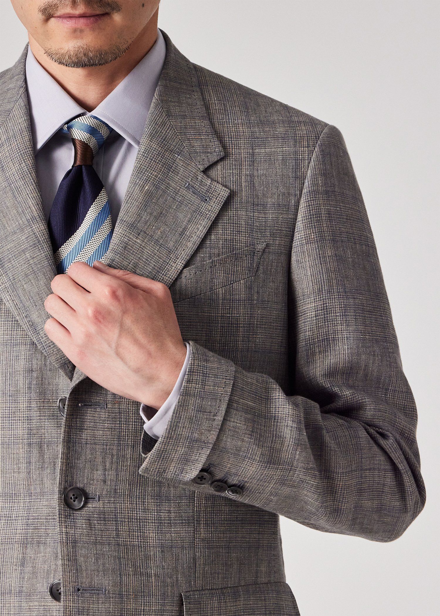 リネンチェック ターンアップカフ 3Bジャケット