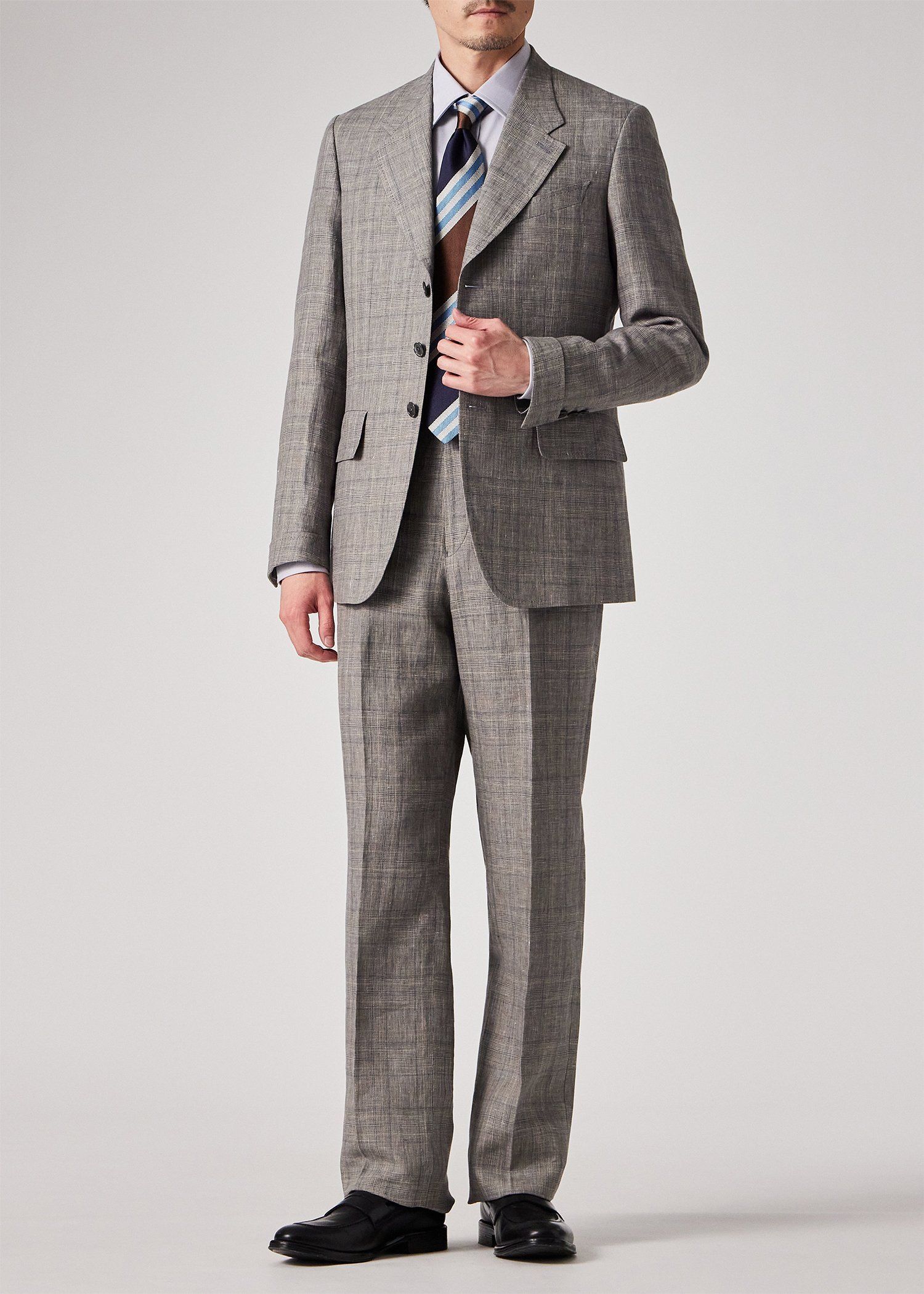 リネンチェック ノータックトラウザーズ