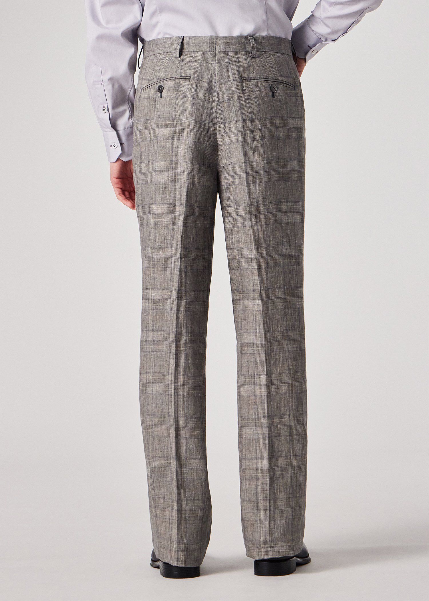 リネンチェック ノータックトラウザーズ