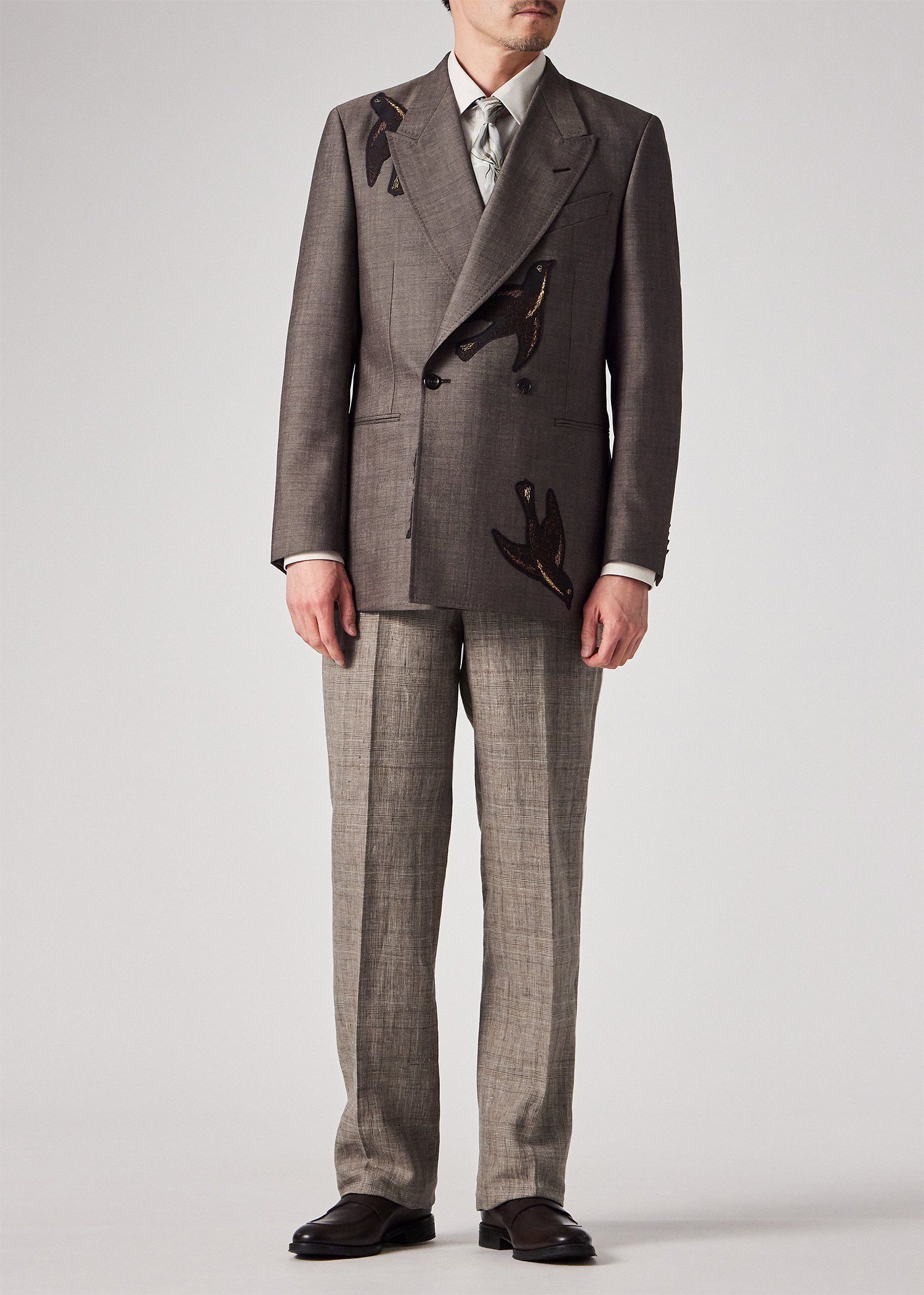 リネンチェック ノータックトラウザーズ