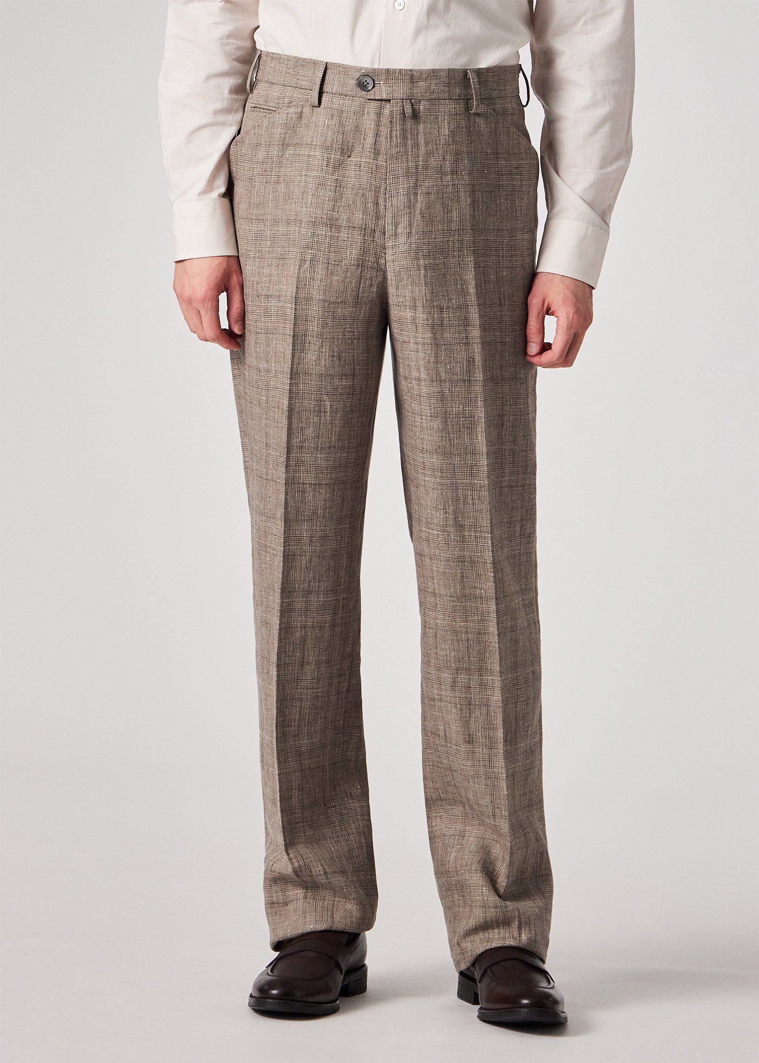 リネンチェック ノータックトラウザーズ