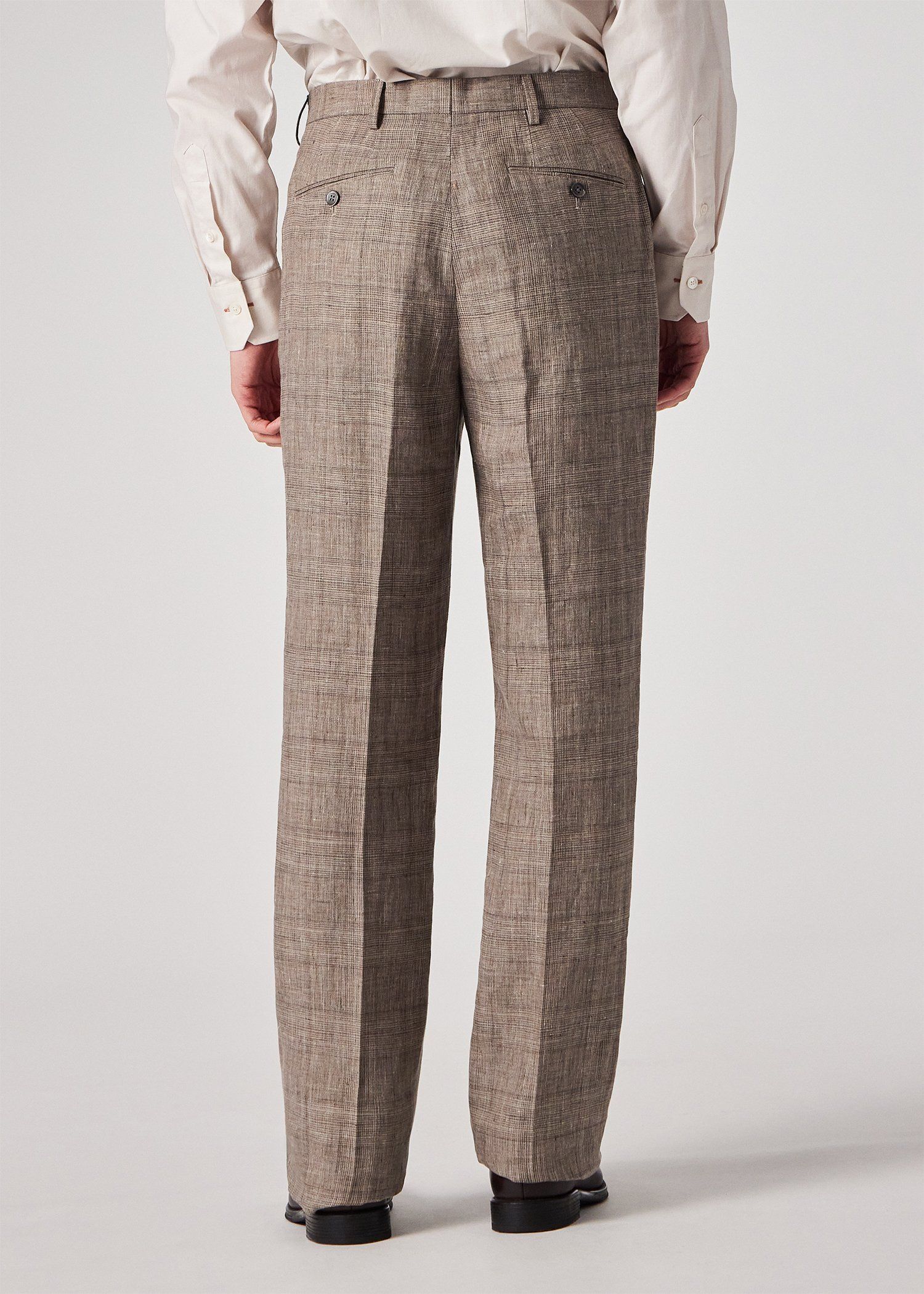 リネンチェック ノータックトラウザーズ