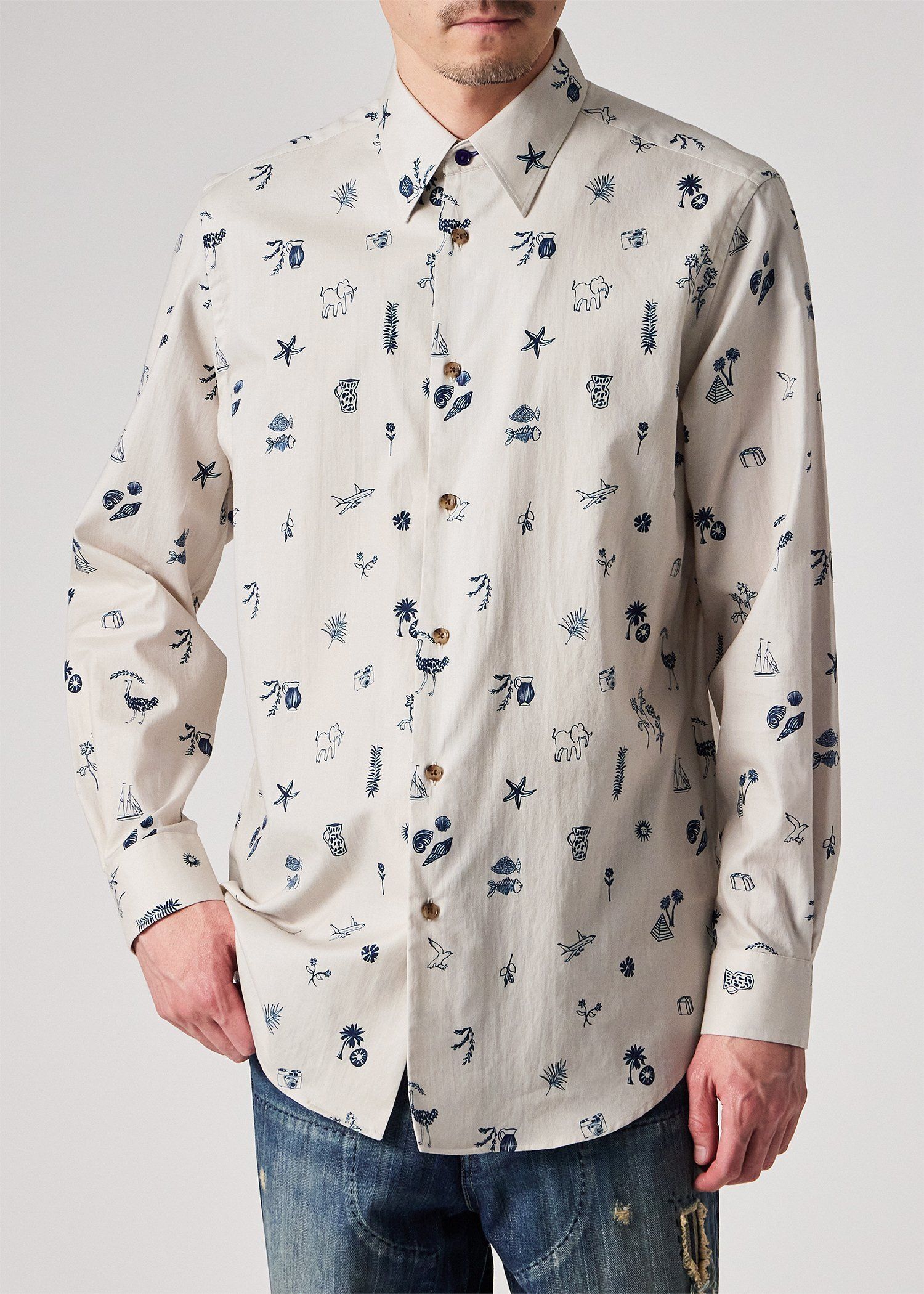 "Travel Print" カジュアルシャツ