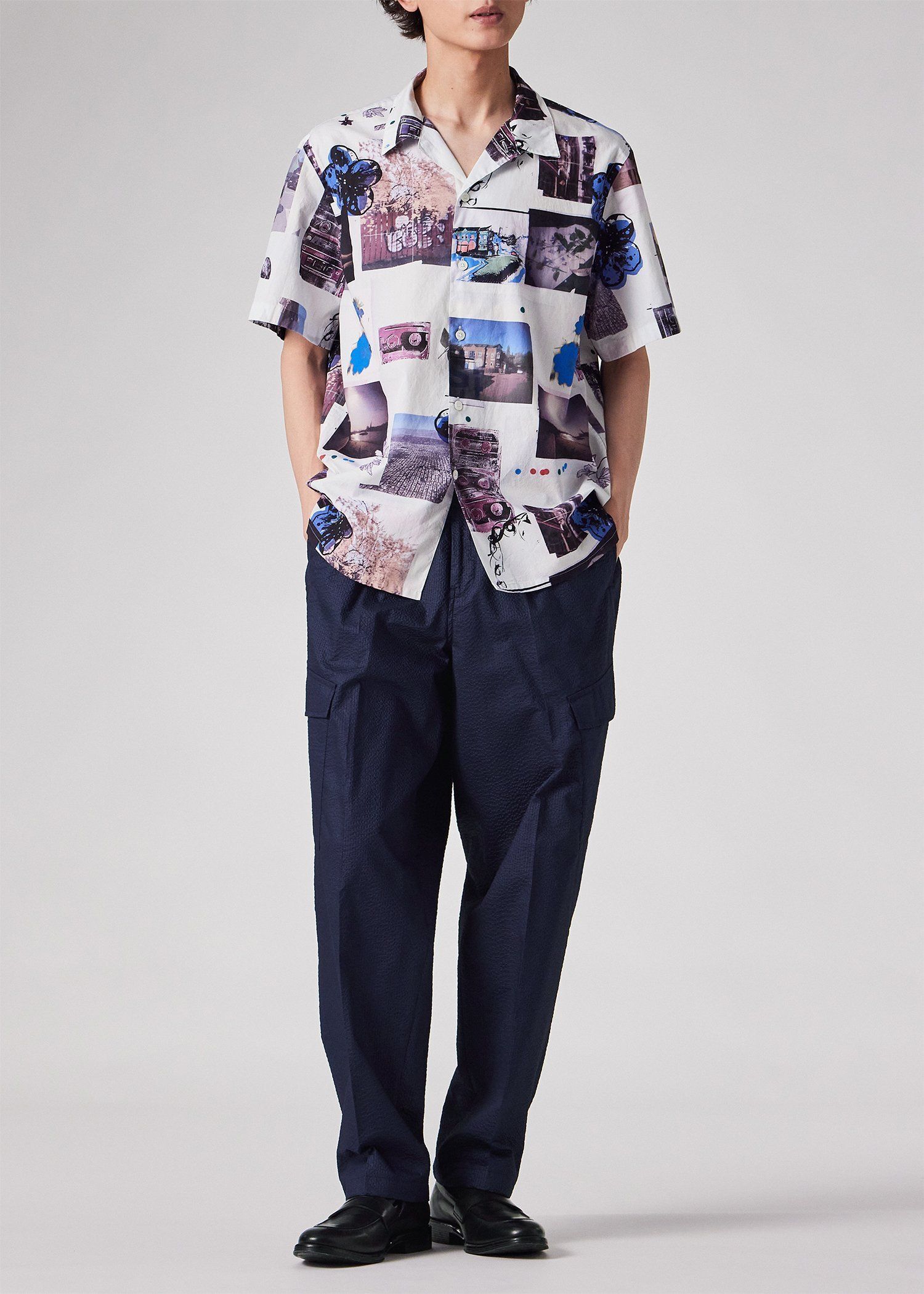 シャイニーシアサッカー ワイドカーゴパンツ（ネイビー） ｜ポール・スミス
