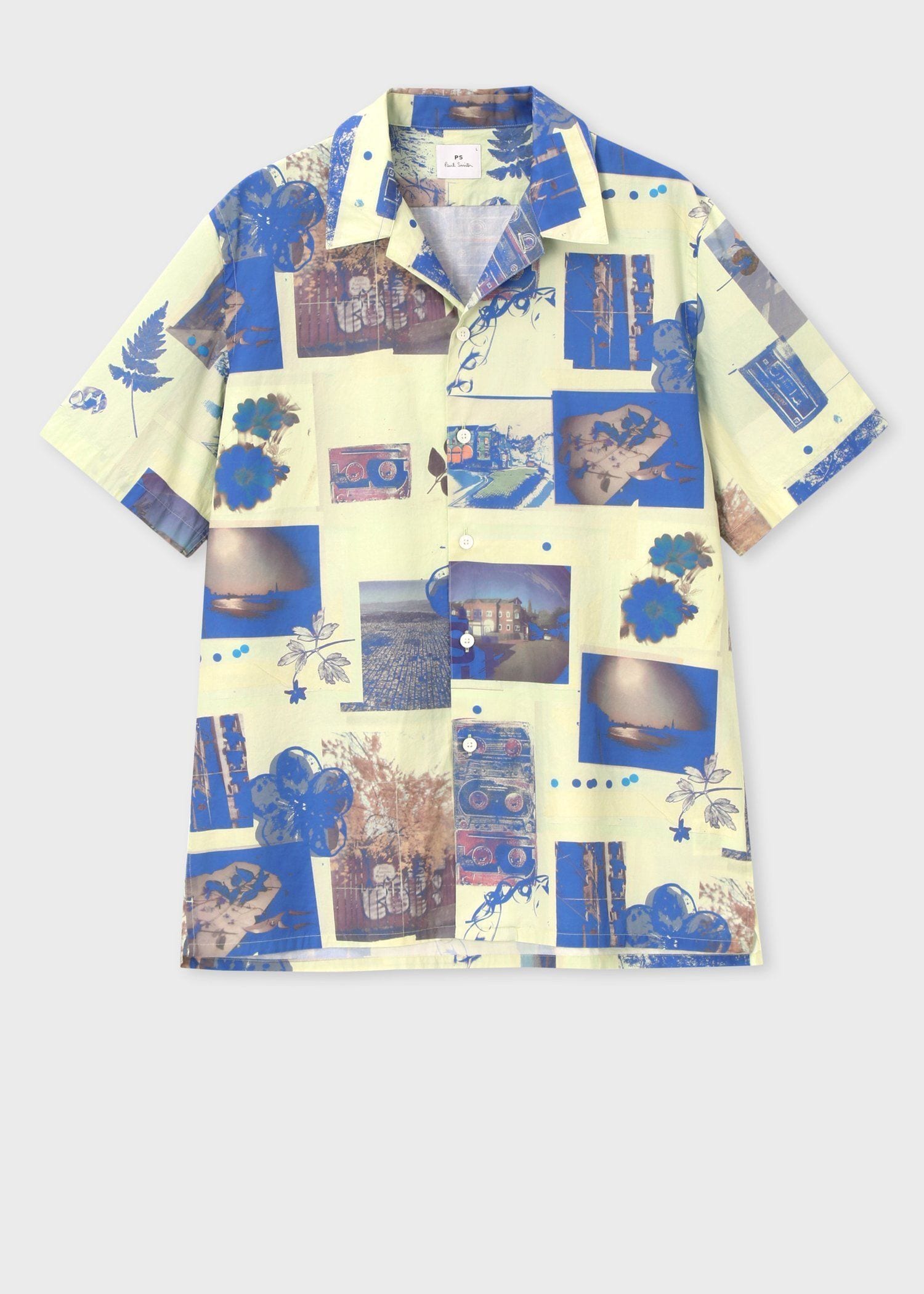 "Scrapbook Print" オープンカラーシャツ