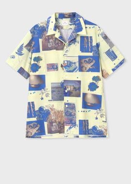 "Scrapbook Print" オープンカラーシャツ