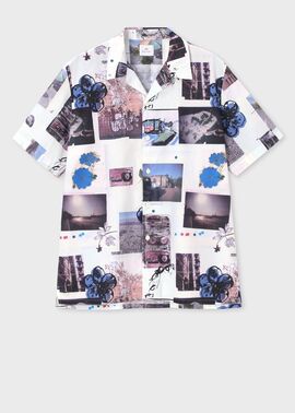 "Scrapbook Print" オープンカラーシャツ