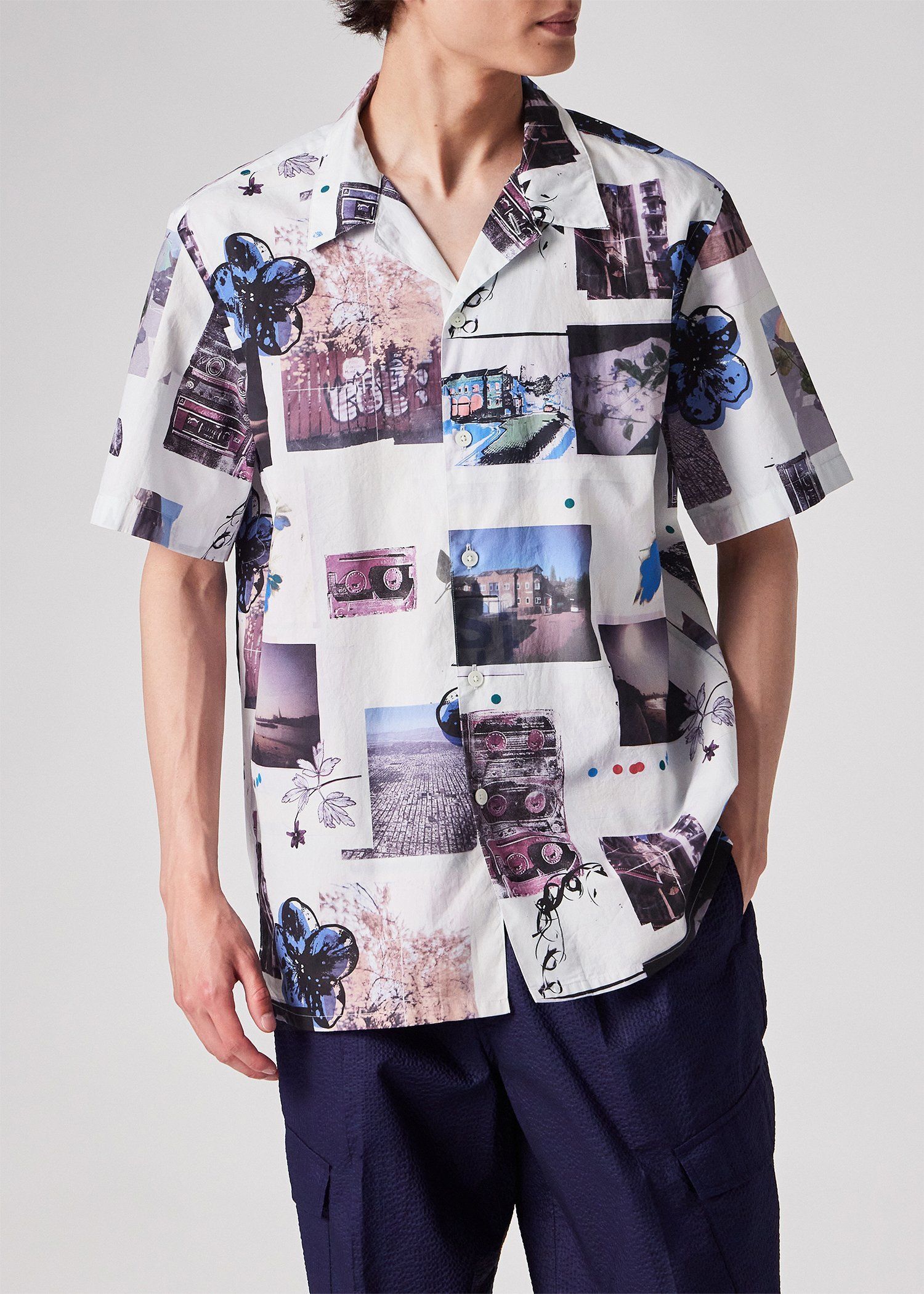 "Scrapbook Print" オープンカラーシャツ