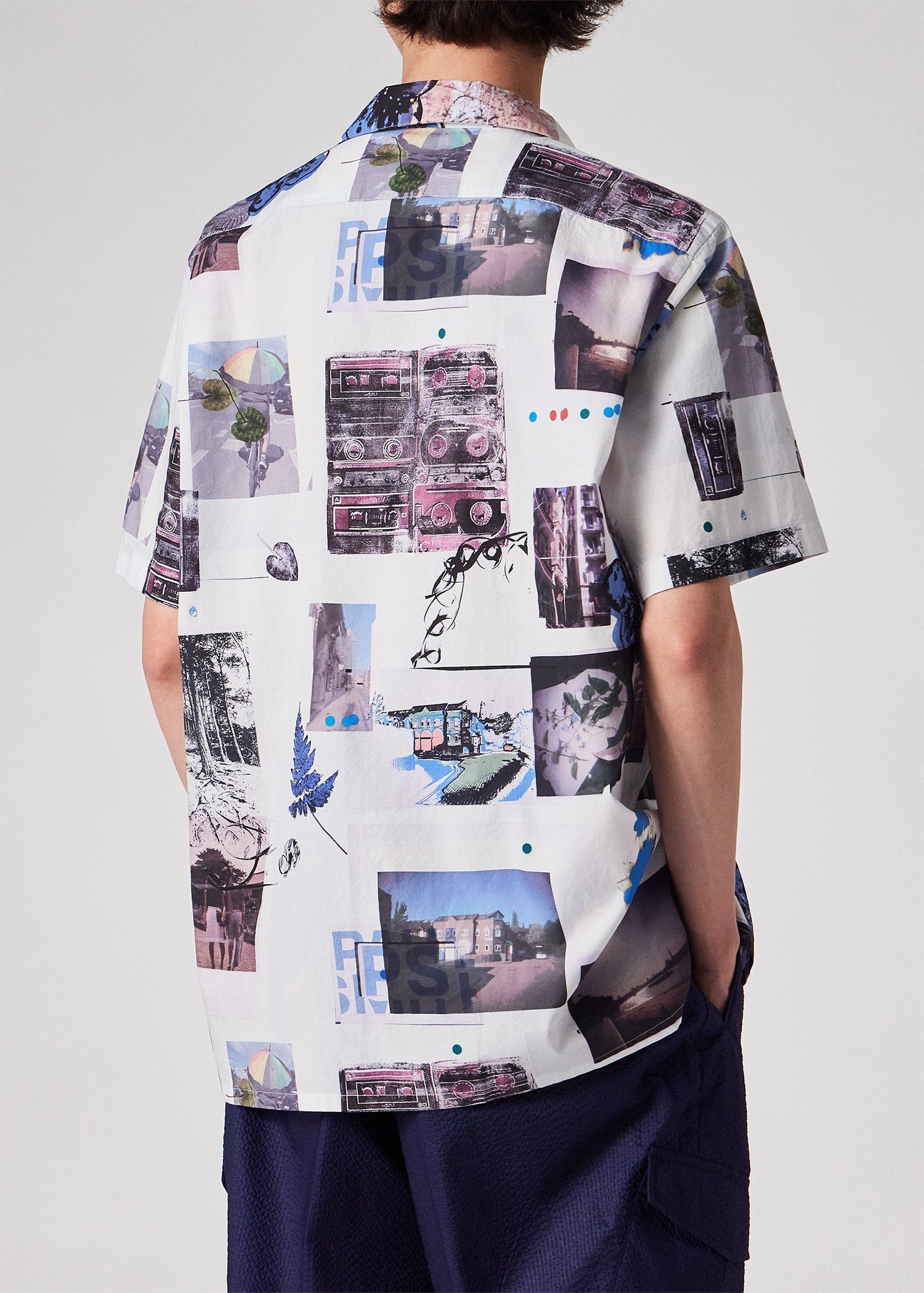 "Scrapbook Print" オープンカラーシャツ