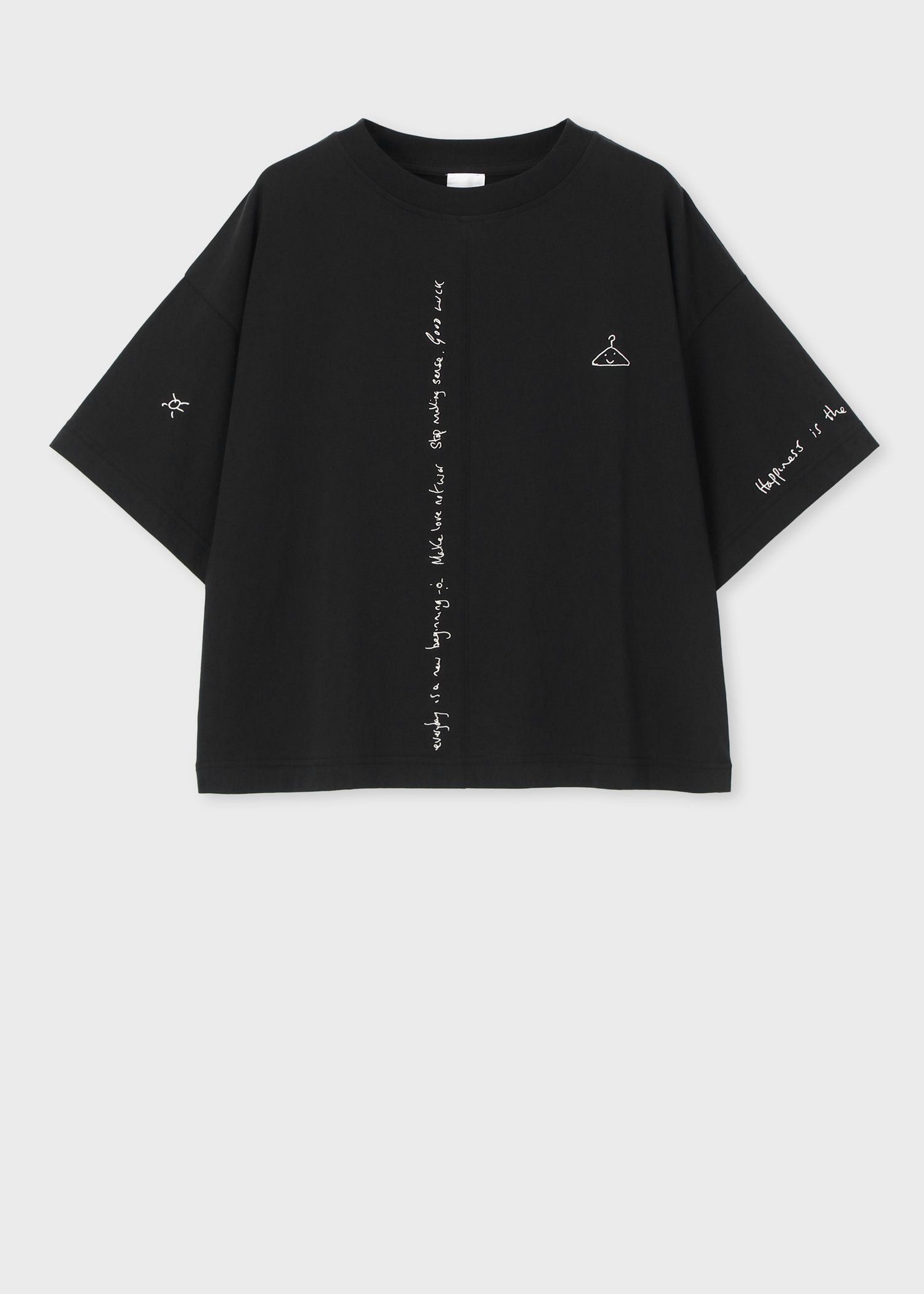 ウィメンズ ハンドドローイング刺繍 半袖Tシャツ（ブラック） ｜ポール
